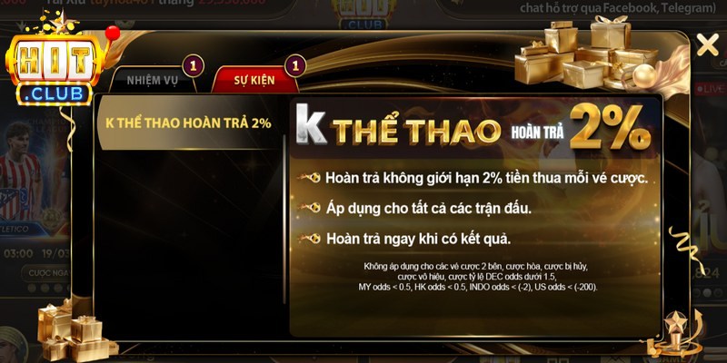 Hoàn Trả Cược Thể Thao Không Giới Hạn Hitclub Tặng Bạn 4 Hoàn trả cược thể thao chỉ áp dụng cho các vé có kết quả